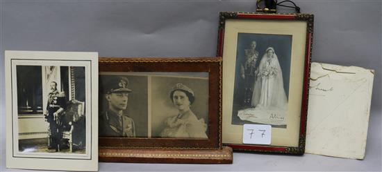 Royal Family. A facsimile signed 1939 card, a Tuck in memoriam photograph and a marriage photograph signed Henry and Alice.